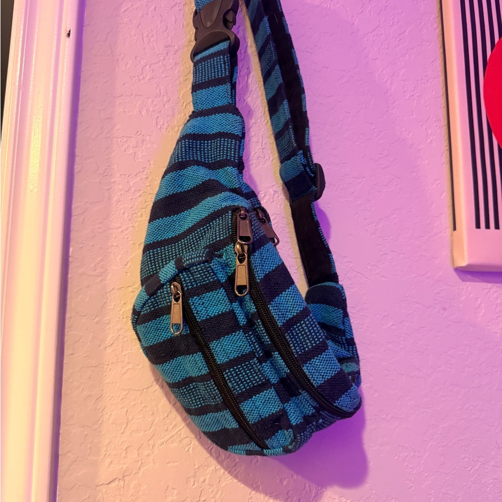 Blue Striped Men's Sling Bag